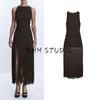 Autumn New Women's Clothing Vacation Style Round Neck Sleeveless Open Back Minimalist Silm Tassel Dress 8741240