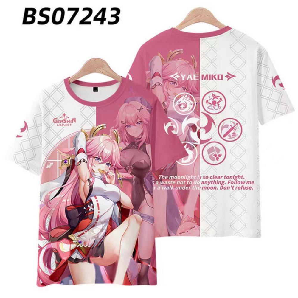 Футболка Game Genshin Impact с принтом KukiShinobu, 3D-косплей, унисекс, уличная одежда Harajuku, детский топ y2k, мужские и женские футболки с круглым вырезом