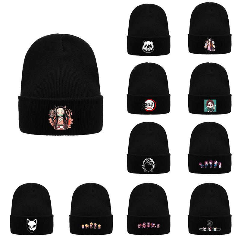 Anime Demon Slayer Kamado Nezuko In Pocket Printing Unisex Caps Cartoons Knitted Hat Windproof Retro Caps