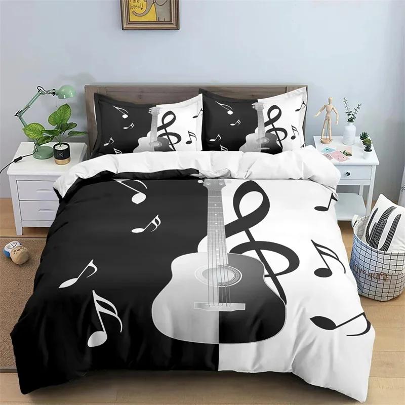 Comforter Music Guitar Bedding Set King Queen Heavy Metal Punk Rock For Teen Boy Musical Note 2/3Pcs Polyester Comforter