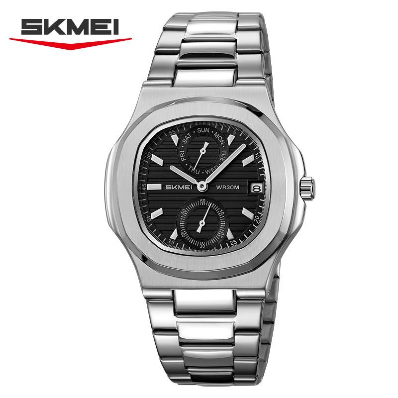 Мужские часы Week Date Quartz Wristwatch Business Men Watch Stainless Steel Waterproof Luminous