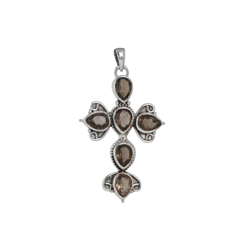 Smokey Quartz Silver Pendant, Cross Pendant, 925 Sterling Silver Handmade Jewelry, Silver Pendant, Spiritual Jewelry Ap7122