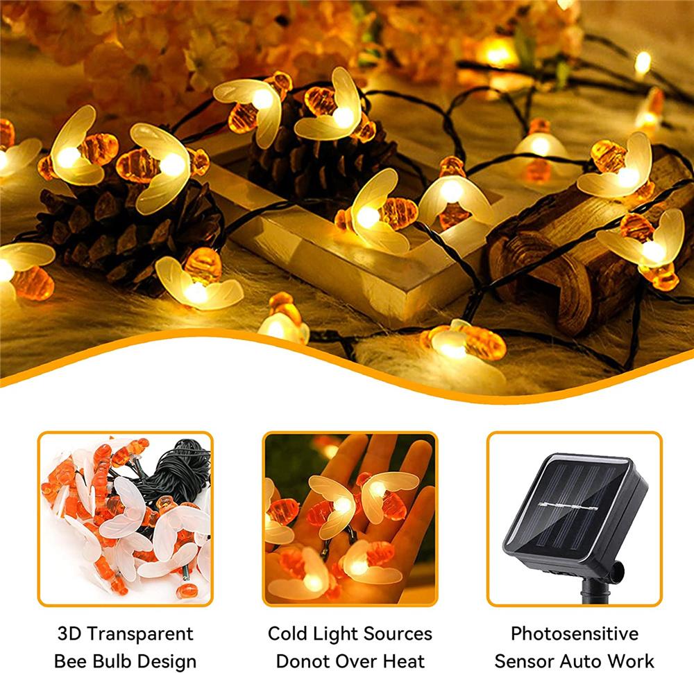Solar Outdoor 100LED Cute BEE Lamp String Garden Lawn Plant Ground Lamp Courtyard Fairy Christmas Decorative Lamp