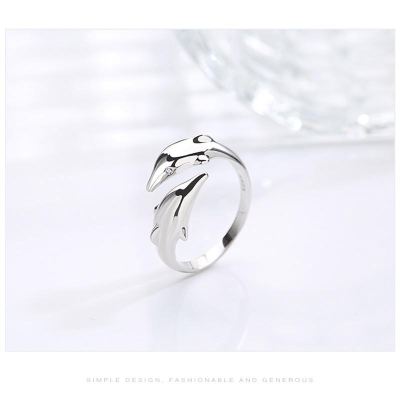 Genuine 925 Silver Smooth Surface Cute Animal Dolphin Adjustable Ring Fine Jewelry For Women Party Bijoux Gift