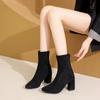 Black Fashion New 2025 and Ankle Boots Thick Heel Socks High Heel Thin Boots Short Boots Women's Boots Autumn and Winter Small Man
