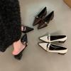 Thick Heel Black Pointed High Heels French Small Leather Shoes Retro Shoes Children 2025 New Loafers Retro Style