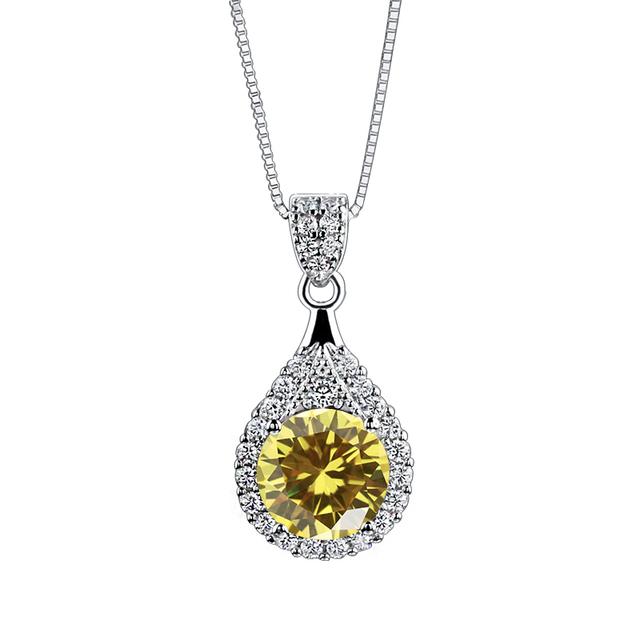 Real 1 Carat Moissanite Pendant Necklace For Women Water Drop S925 Sterling Silver Blue Green Pink Red Yellow Stone