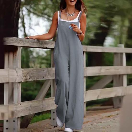 Lady Jumpsuit Collarless Spaghetti Strap Backless Sleeveless Loose Wide Leg Full Length Overalls Casual Daily Wear Outfit