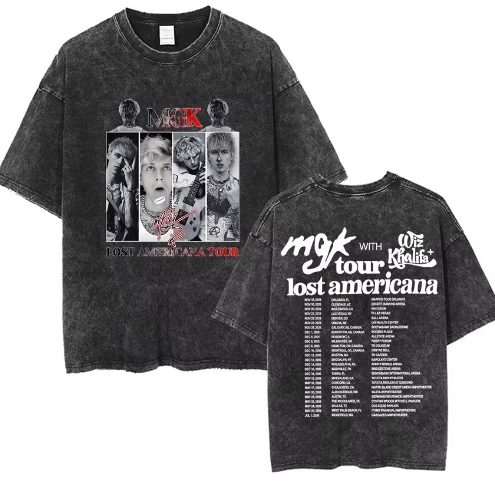 Vintage Washed Machine Gun Kelly T Shirt MGK Lost Americana Tour Fans Tshirts Men Women Punk Gothic Hip Hop Oversized Tees