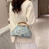 Vintage Designer Lock Shell Clip Handmade Chain Shoulder Bags Embroidery Flower Crossbody Bag Lady Chic Handbags Evening Clutch