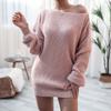 Long-sleeved Boat Collar Casual Loose Knitted Sweater Dress