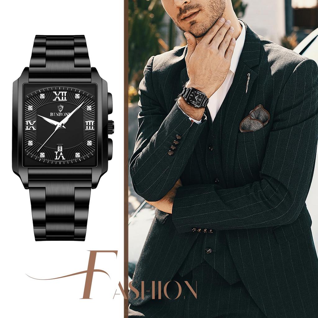 Watch Seiko Copy Square Rectangular Dial Upgrade Waterproof Quartz Watch Stainless Steel Adjustable Business Daily Black Men's Watch