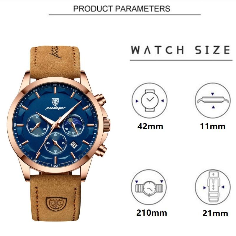 Новейшие модные спортивные часы, многофункциональные стрелки, водонепроницаемый светящийся кожаный ремешок, три дисплея с календарем, роскошные мужские часы