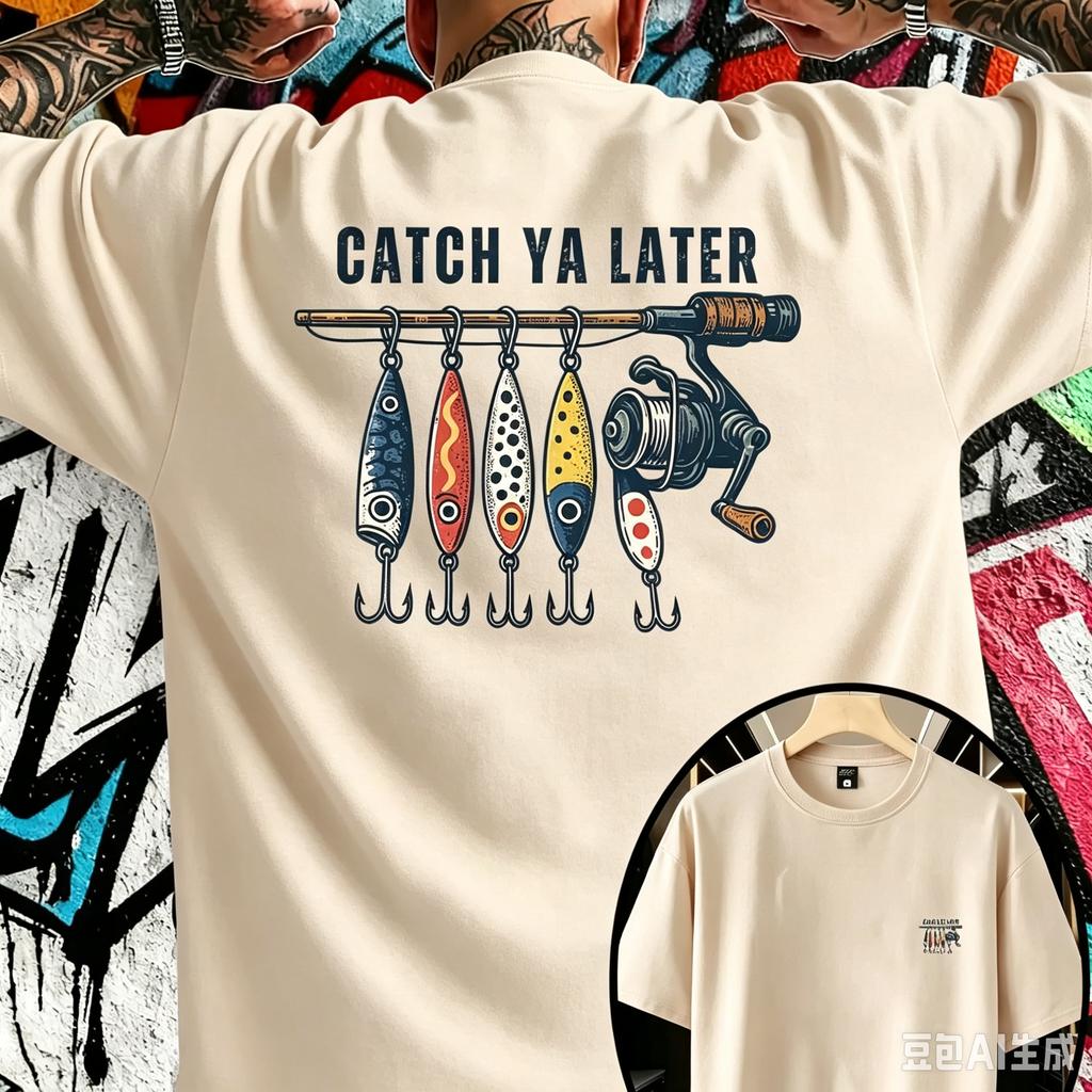 Fishing Quote Catch Ya Later Print Mens Cotton Tshirt Casual Oneck Short Sleeve Tops Streetwear Mens Clothing Womens Tees