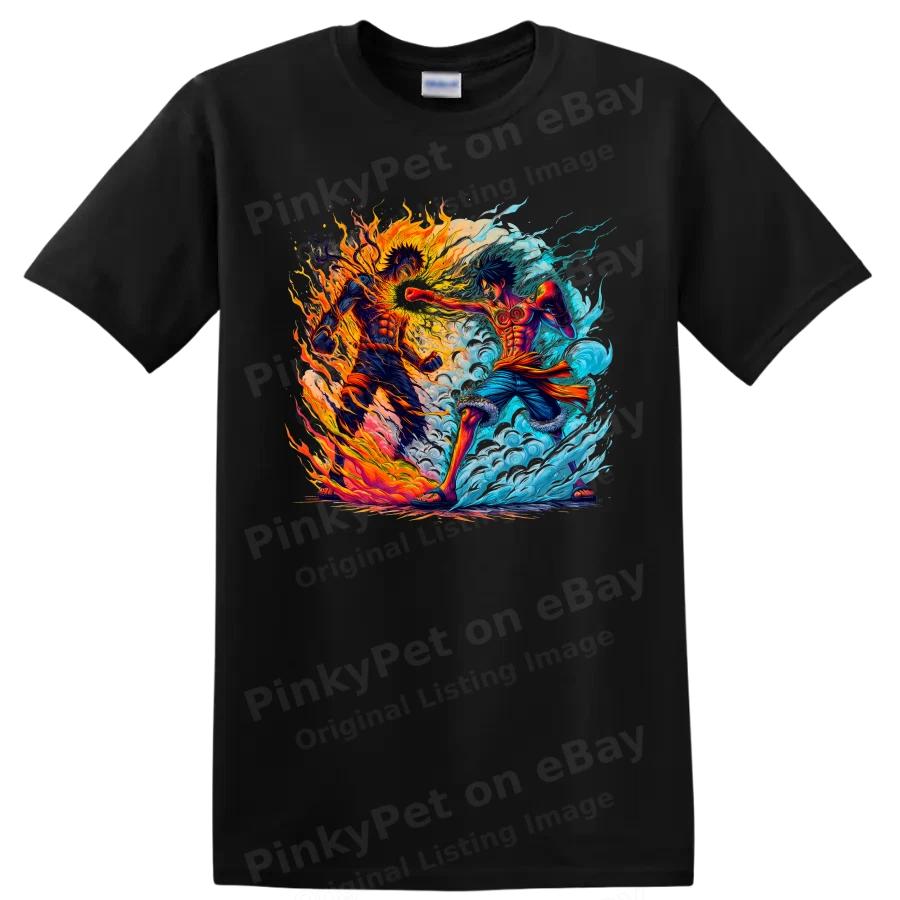 Monkey D Luffy Portgas D Ace Anime T Shirt Fire Water Battle Graphic Art Tee