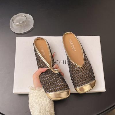 Модная обувь с закрытым носком на плоской подошве, женские тапочки, слиперы, женские 2025, резиновые, мягкие, Мэри Джейн, шлепанцы, тапочки с закрытым носком, мягкая женская обувь