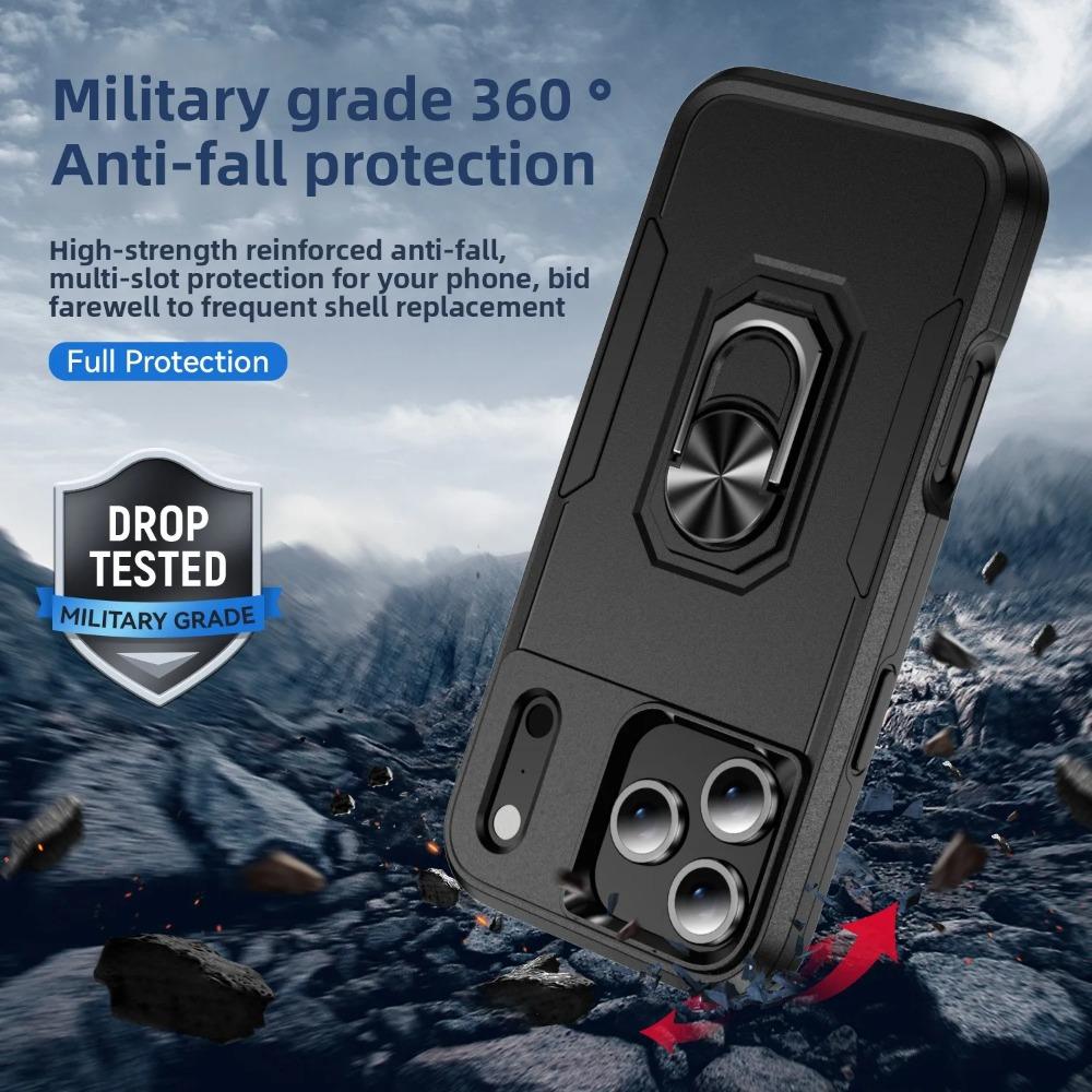 Прочный автомобильный магнитный гибридный защитный чехол для IPhone 17 Air 16E 15 14 Plus 13 12 Pro Max 360° вращающийся металлический кольцо-подставка Жесткая крышка