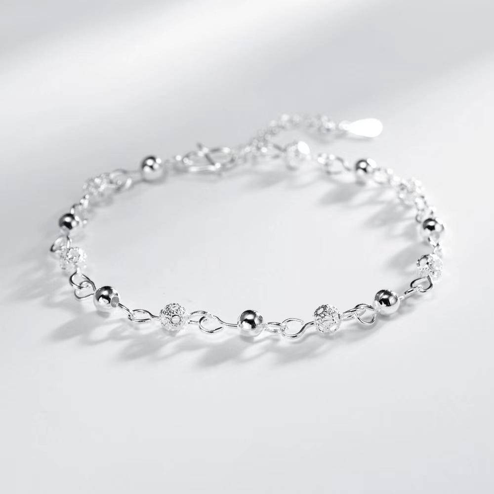 Silver-Plated Fashionable Road Beads Anklet for Women - Cold Style, Trendy Design, Couple's Temperament, Round Beads Niche Bracelet