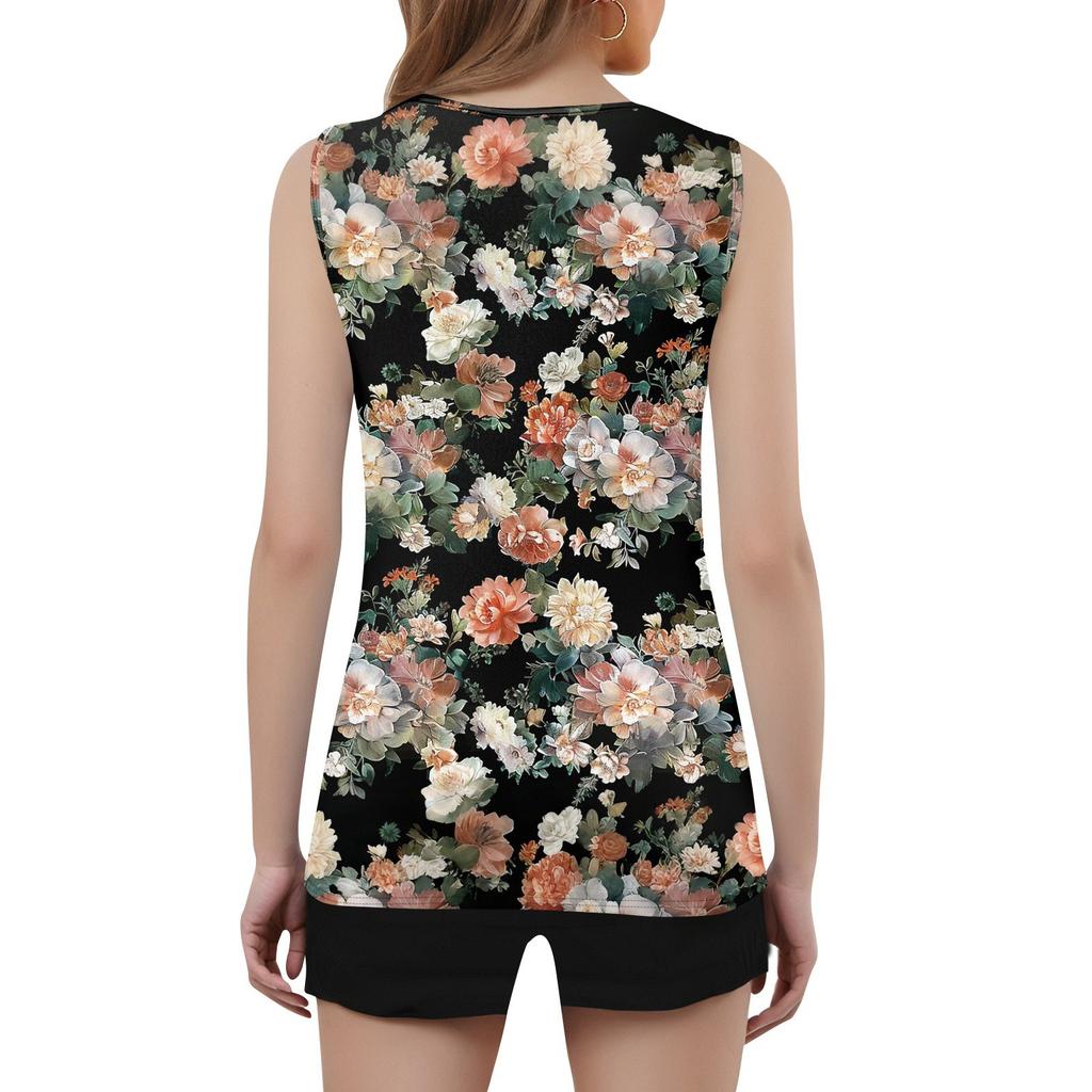 Womens Tank Top V Neck Basic Printed Casual Flowy Sleeveless Deep Side Cut Tops For Women