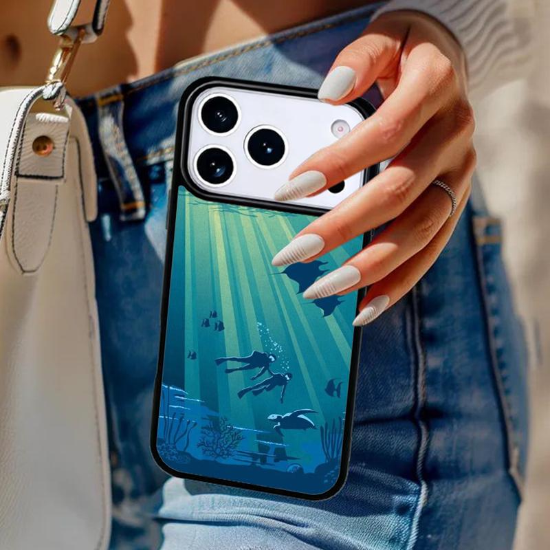 Scuba Diver Underwater Diving Phone Case For iPhone 17 Air 14 15 13 12 Max Cover For Apple 16e 11 Pro Max Plus Coque