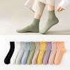Женские носки до середины икры из чистого хлопка для осени и зимы, полностью хлопковые бесшовные спортивные хлопковые носки с влагопоглощением для женщин осенью