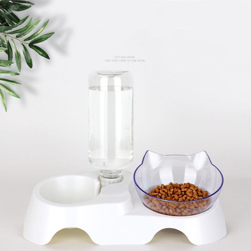 Автоматическая миска для питьевой воды для домашних животных, беззаботная миска для питьевой воды для домашних кошек, прозрачная миска для кошек с наклоненной защитой шеи
