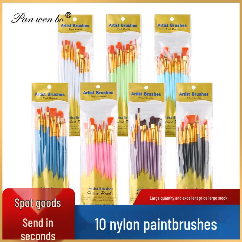 Набор из 10 кистей для масляной живописи с пластиковыми ручками для студентов