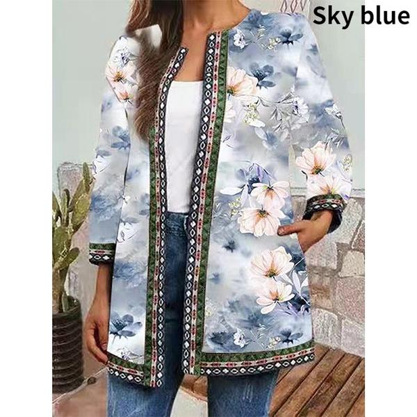 Женская мода, винтажный этнический стиль, цветочный принт, большие размеры, куртки из тесьмы с лентами, кардиган с этническим узором, верхняя одежда