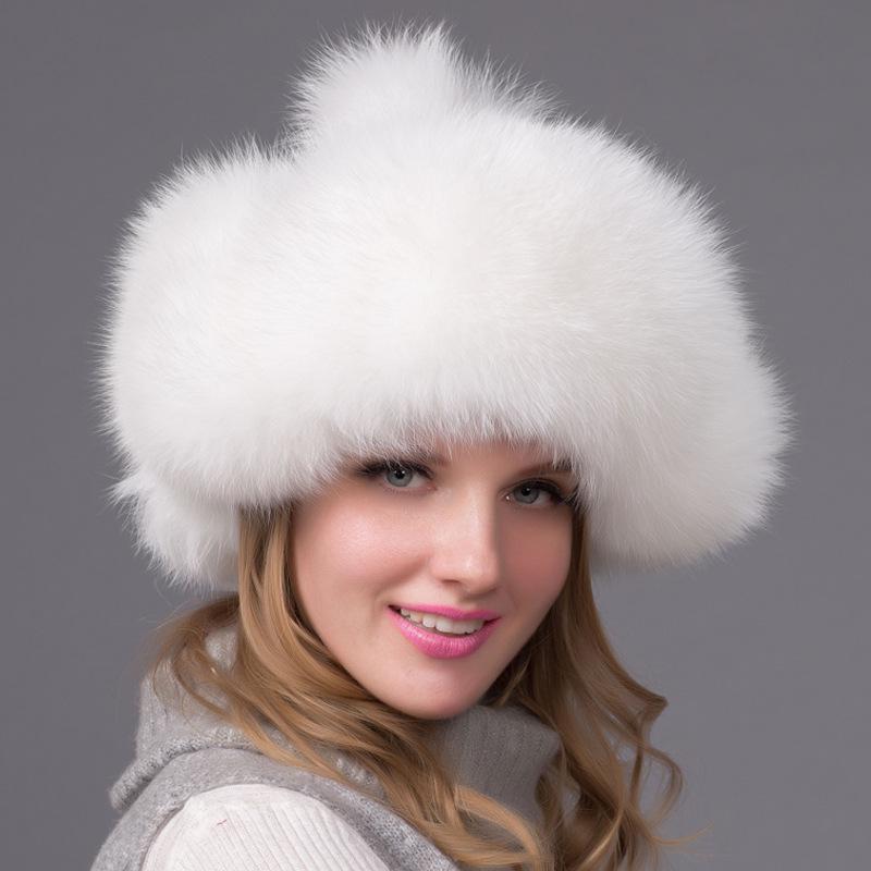 2023 100% Real Fox Fur Hats Women's Russian Ushanka Aviator Trapper Snow Skiing Hat Caps Earflap Winter Raccoon Fur Bomber Hat
