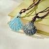Bohemian Ceramic Shell Necklace For Women, Handmade Blue Seashell Pendant With Rhinestones, Adjustable Brown Cord Beach Boho Jewelry Gift