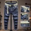 Осень и зима Толстые модные фирменные джинсы с индивидуальностью в гонконгском стиле Мужские свободные прямые эластичные брюки в европейском и американском стиле
