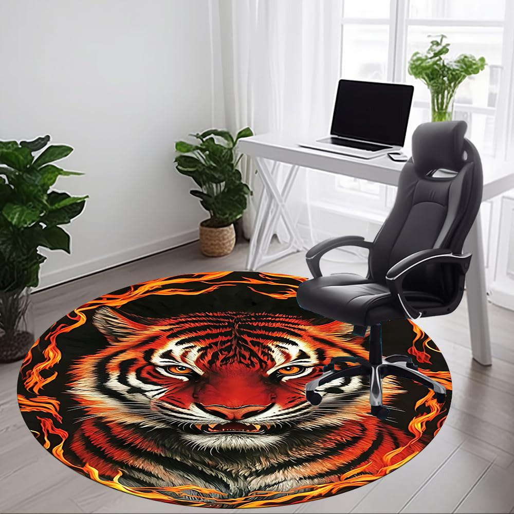 1pc Tiger Flame Print Chair Carpet for Office Non-Slip, Machine Washable Rug for Office - Holiday DecorMachine Made yy251029124