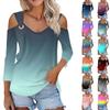 Women's Casual Shirt Blouse Print V-neck Sexy Cold Shoulder 3/4 Sleeve Top
