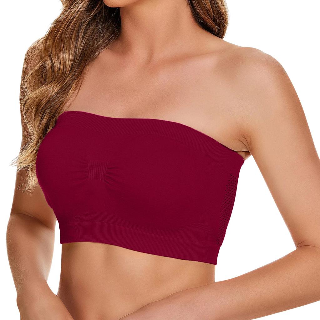 Women's Strapless Bra Solid Color Sexy Light And Thin Inner Tank Top Without Chest Pad, Steel Ring