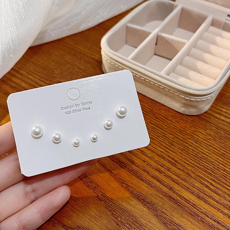 Silver Needle Pearl Earrings Set: 3 Pairs, Mini Ear Holes, Anti-Allergic, 4-6mm, Exquisite Design