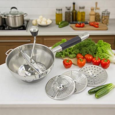 Ручная картофелемялка из пищевой нержавеющей стали, многофункциональная мялка с 3 сменными дисками для измельчения для томатов