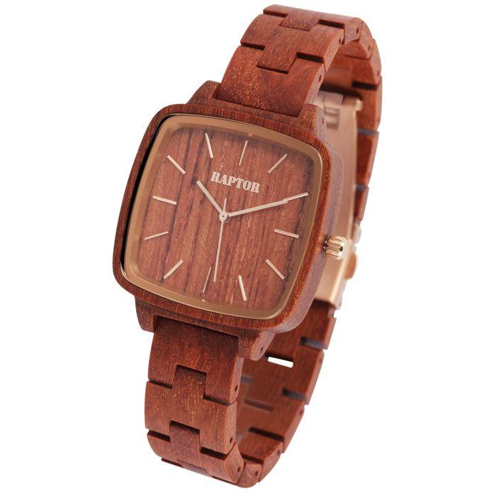 Montre bracelet - RAPTOR - Angy - Boîtier carré 36 mm - Bois de Padouk - Miyota 2035