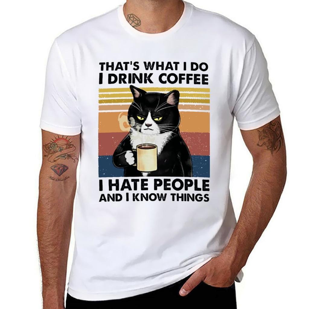 Thats What I Do I Drink Coffee I Hate People And Know Things Cat Lover Gifts TShirt Plus Size Lightweight Top