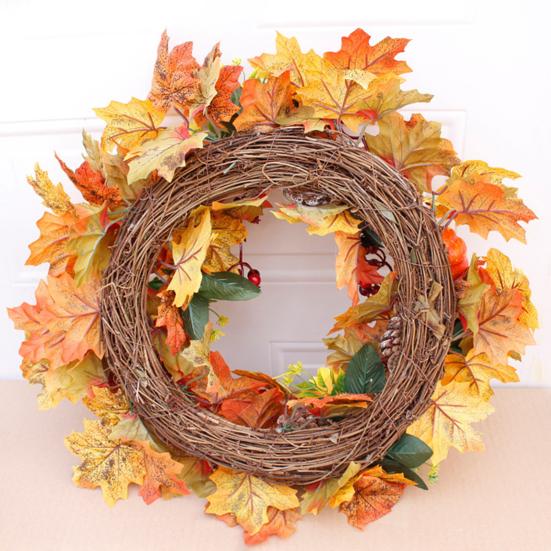 18 Inch Fall Wreath for Front Door Autumn Artificial Wreath with Pumpkin Maple Leaves Berries Pine Cones for Thanksgiving