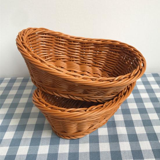 Storage Basket Food Grade Quick Drainage Oval Safe Curved Artificial Rattan Braided Food Basket Household Supplies