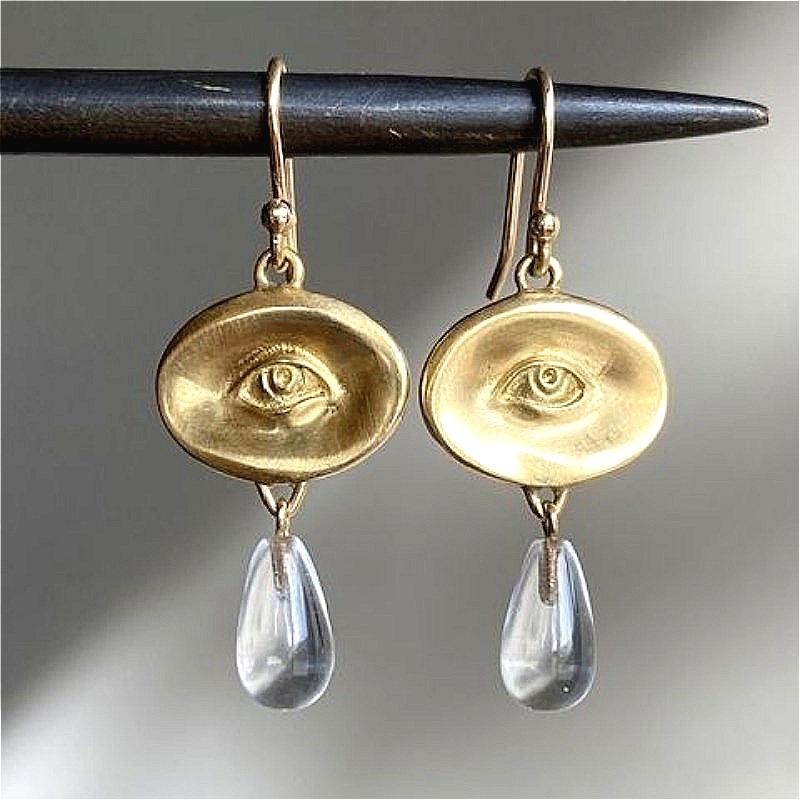 Винтажные геометрические серьги-подвески в форме капли с узором "глаз", позолоченные, для женщин, богемный стиль, праздничные ювелирные аксессуары