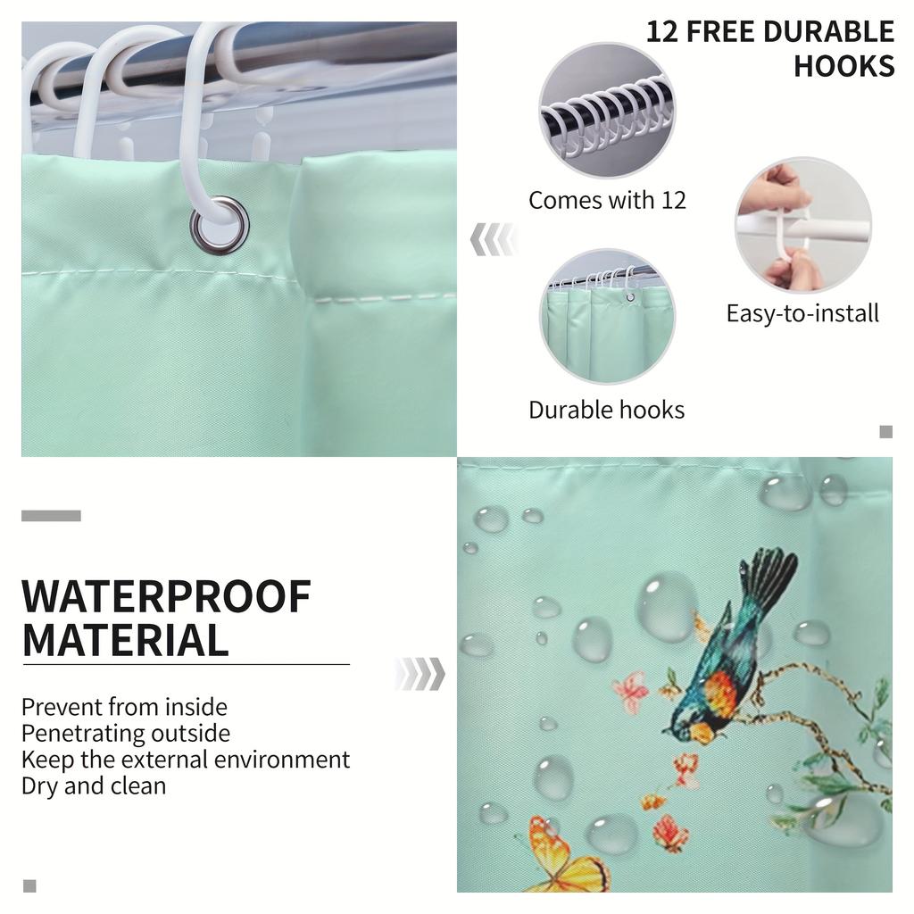 4 шт. Роскошный комплект водонепроницаемых занавесок для душа с изображением цветов, птиц, бабочек, декоративный комплект для ванной комнаты, нескользящий коврик для унитаза, коврик для ванной и 12 крючков