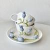 Creative Tulip Ceramic Coffee Cups Plate Bowl Set Embossed Mug with Handle Vintage Home Milk Dining Dish Breakfast Tea Drinking