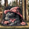 1pc Cat Hat Floral Throw Blanket Polyester Fiber, Lightweight Flannel, Soft & Warm, All Season Use for Outdoor, Camping Digital Print