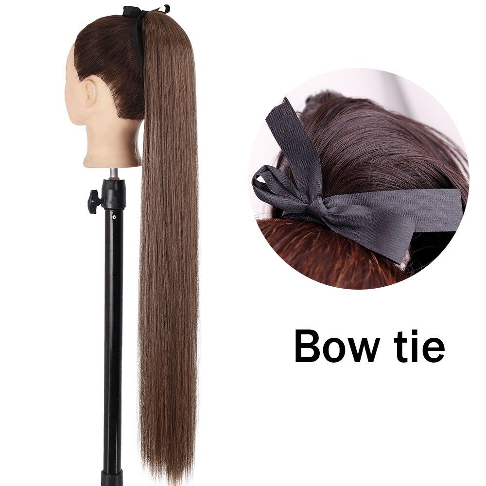 XINRAN Женский супер длинный прямой парик с хвостиком, красочный галстук-бабочка на липучке, наращивание волос с конским хвостом, синтетический термостойкий конский хвост