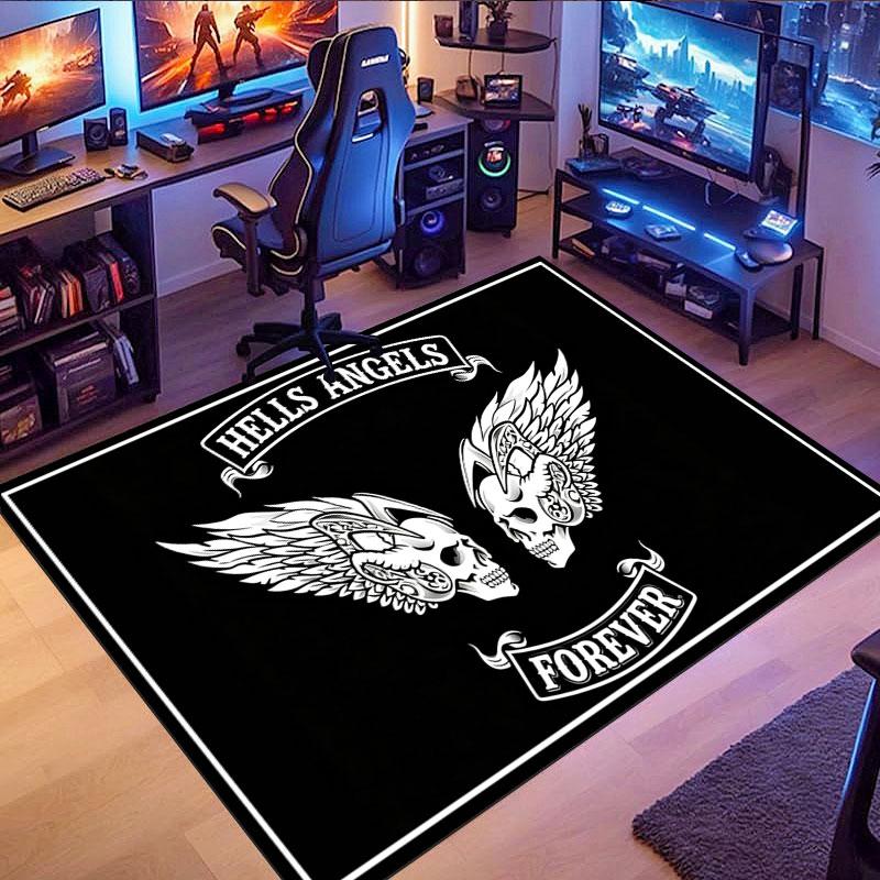Hells Angels Motorcycle-Themed Rug, suitable for living room, bedroom, game room, computer room and home décor.
