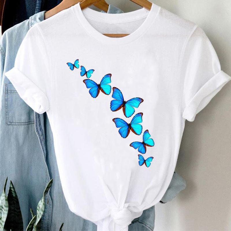 Повседневная одежда с бабочкой, женская одежда с цветочным принтом 90-х годов, женская одежда с коротким рукавом, модная одежда, футболка, женская футболка с графическим принтом