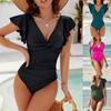 Women's Ruffled Shoulder Swimming Suit One Piece V-Neck Swimwear Female Cross Bikini
