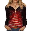 Женская модная повседневная блузка с V-образным вырезом на пуговицах с рождественским принтом, пуловер с длинными рукавами, футболка, топ