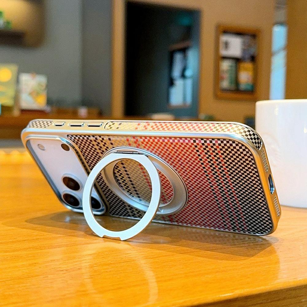 For iPhone 17 Pro Max Magnetic Case Kickstand Electroplated PC + PU Leather Phone Back Cover